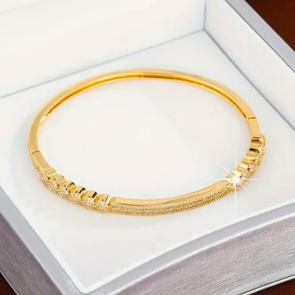 14K Two Tone Gold 2 Row Diamond Bangle Bracelet 14K Gold 7\